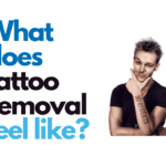 Man with hand on his chin wondering about tattoo removal with a No Regrets tattoo