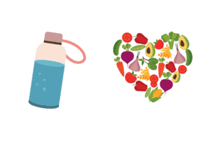 Image showing a drawing of a water bottle and vegetables and fruit