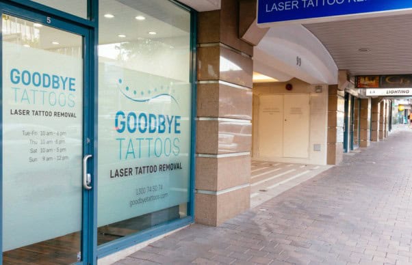 Showing the entrance to a professional tattoo removal clinic with clear signage and convenient street access in Neutral Bay.